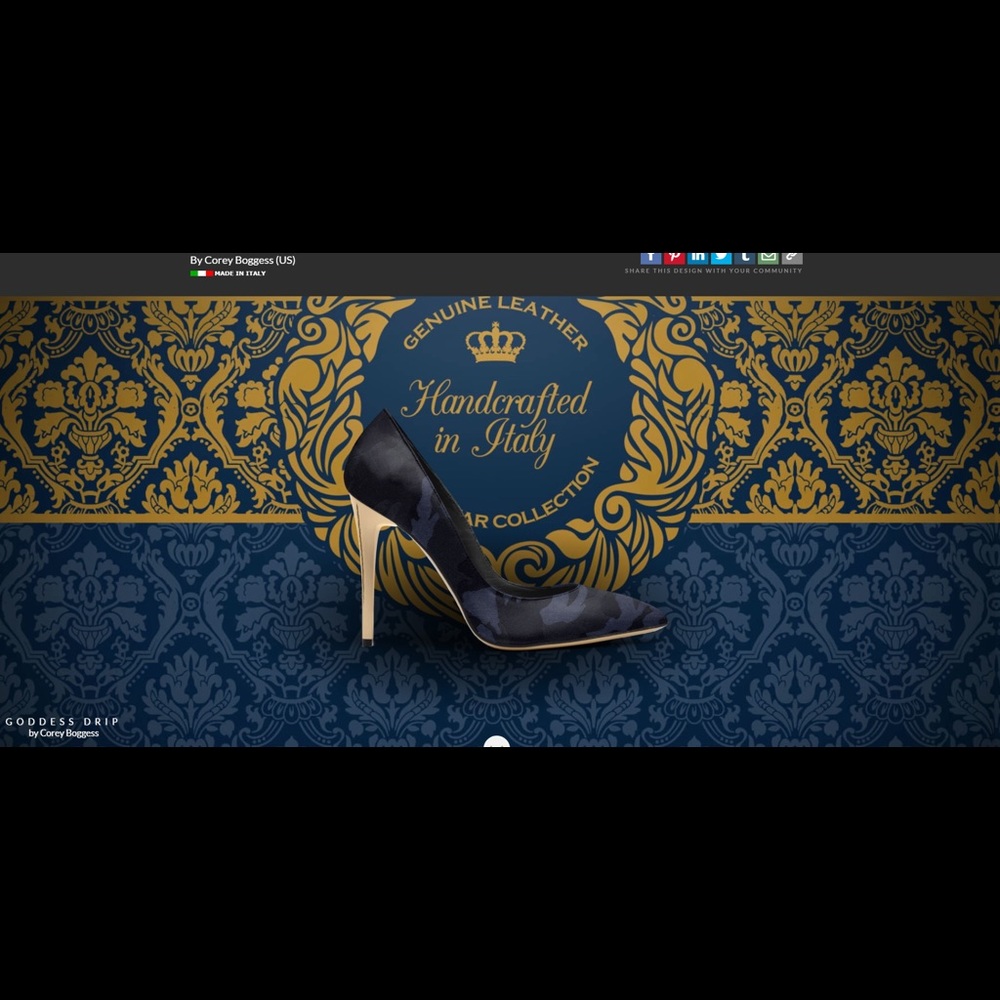 100% Italian leather blue camo design high heels